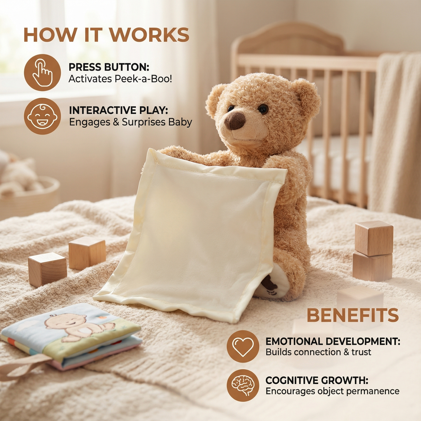 Interactive Plush Bear with Voice Responses and Gentle Movement for Toddlers