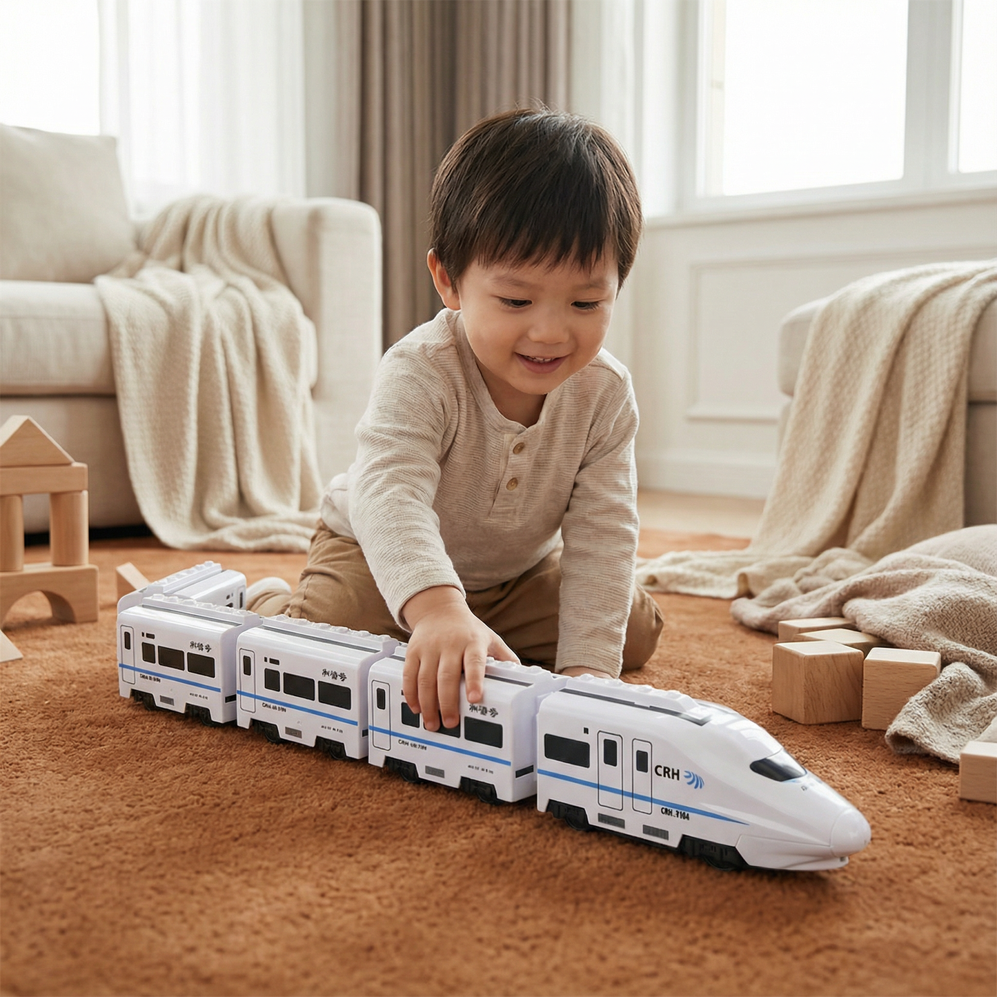 Toddler Pull Train with Linking Carriages and Color Recognition