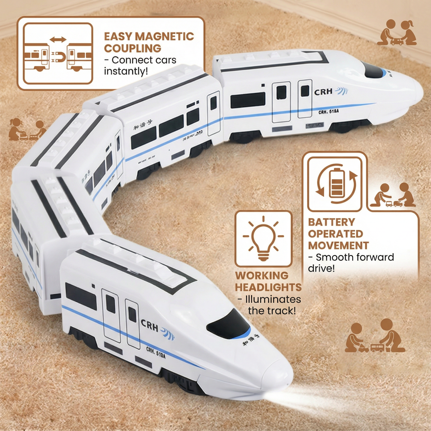 Toddler Pull Train with Linking Carriages and Color Recognition