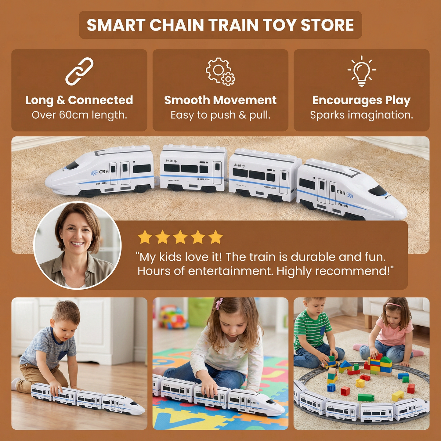 Toddler Pull Train with Linking Carriages and Color Recognition