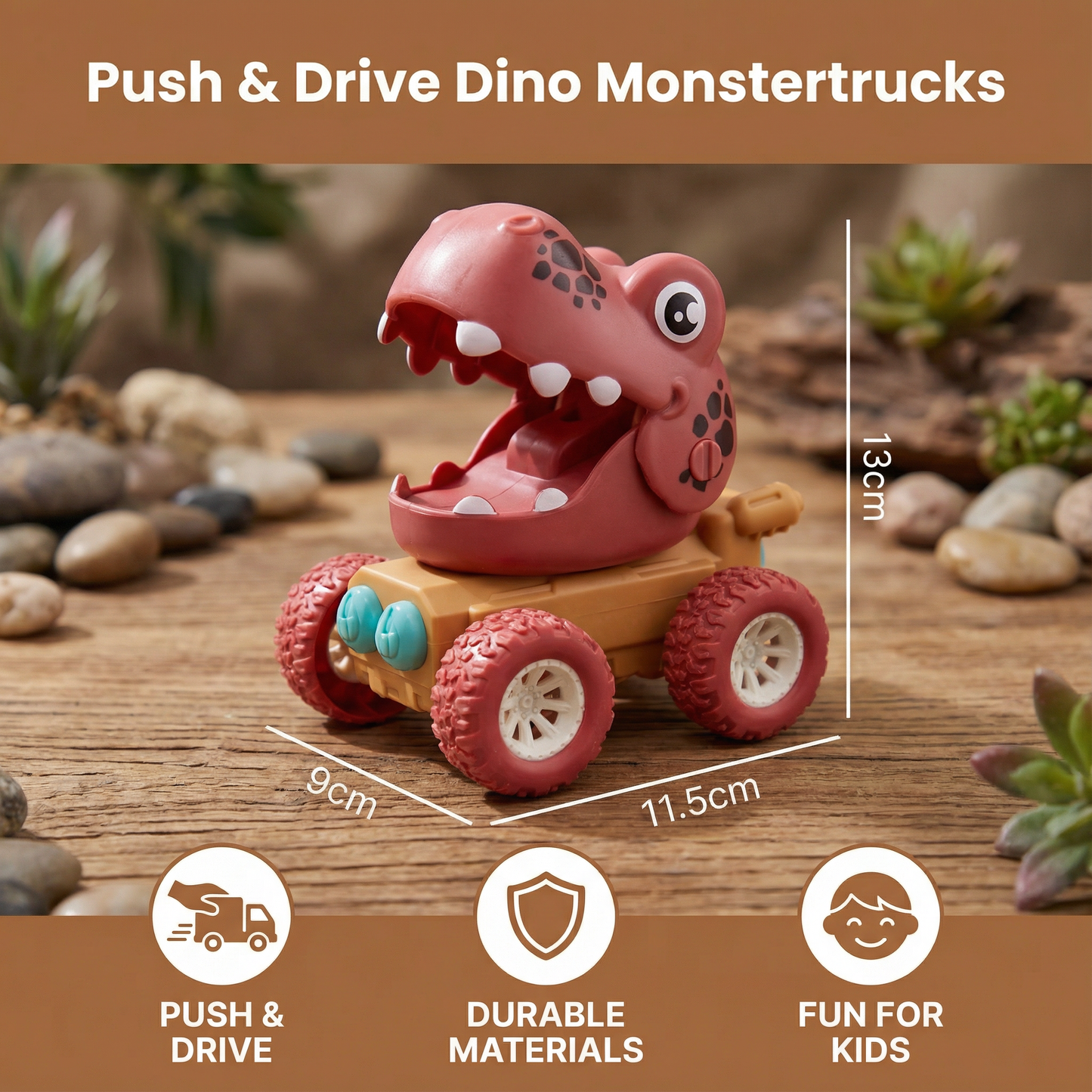Dinosaur Push Truck with Rolling Wheels for Indoor and Outdoor Play