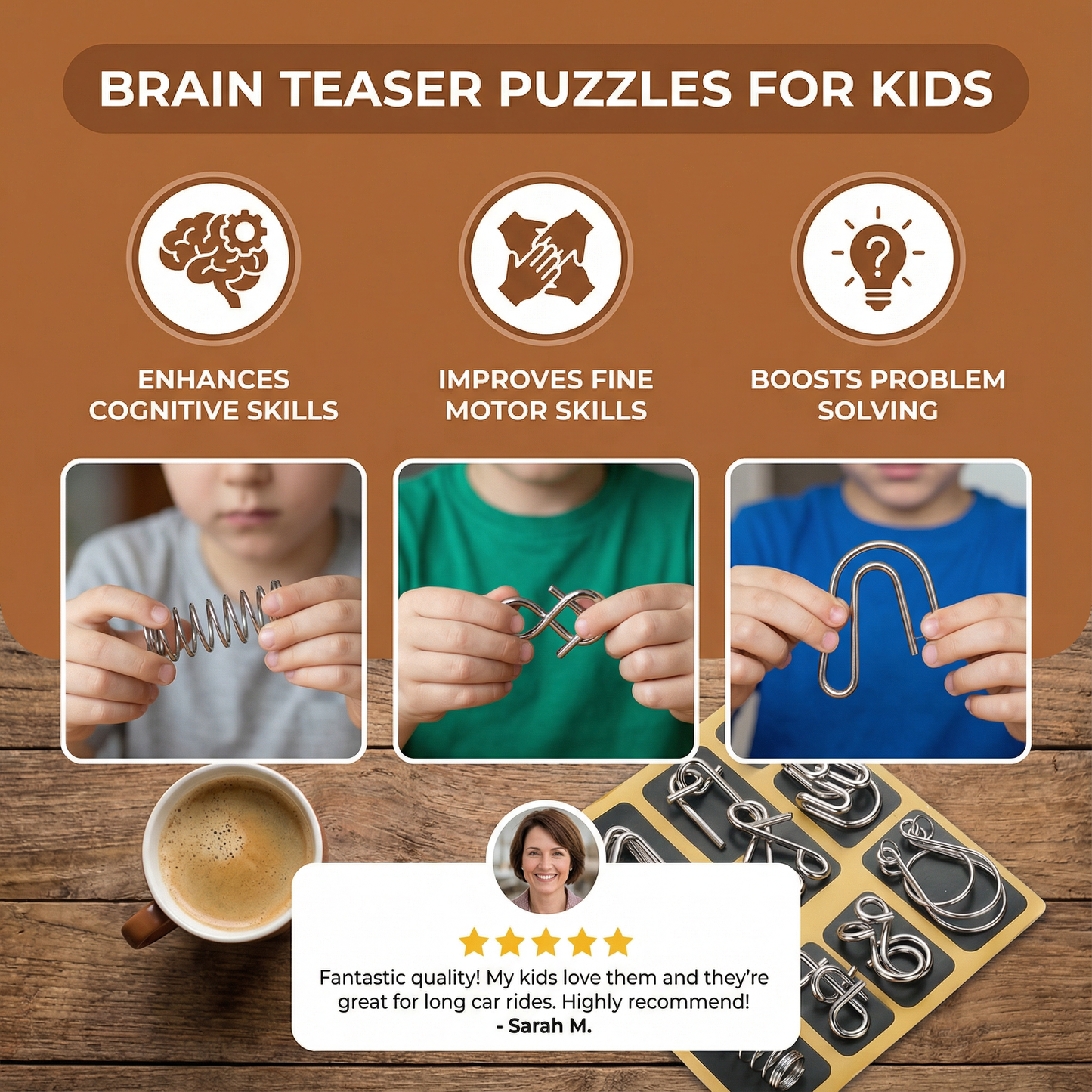 Metal Brain Teaser Puzzle Set with 36 Designs and Progressive Difficulty Levels