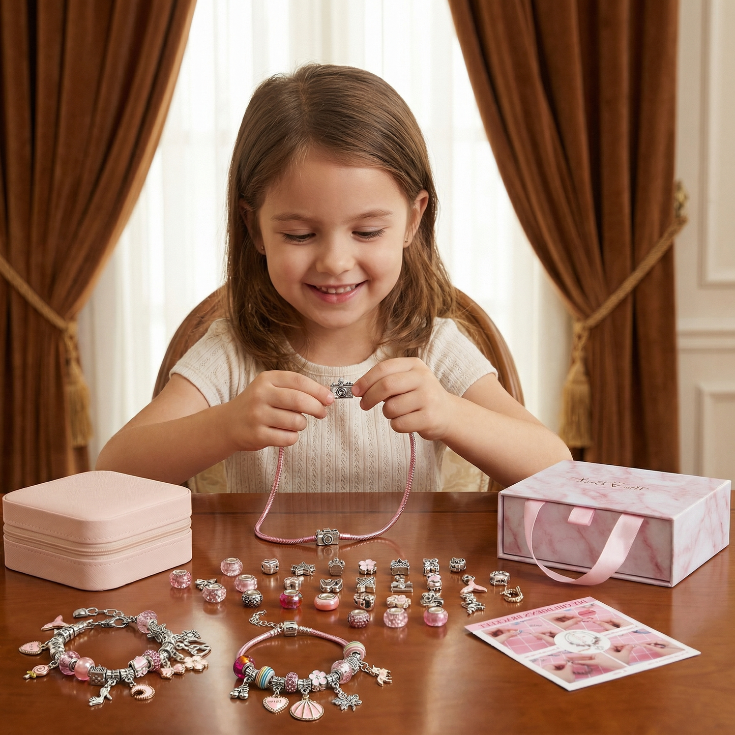 Bead Jewelry Making Set with Threading Strings and Metal Clasps