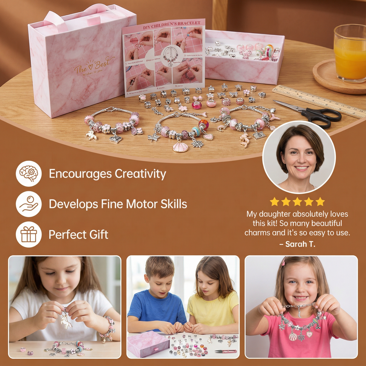Bead Jewelry Making Set with Threading Strings and Metal Clasps