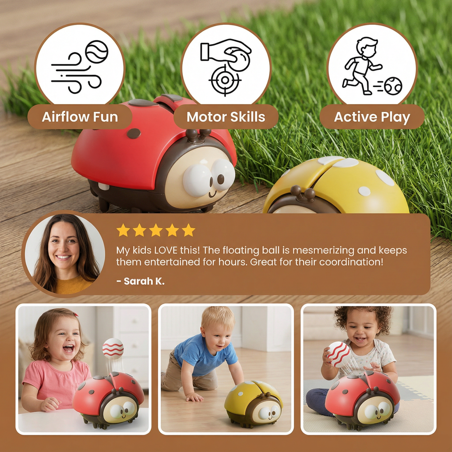 Floating Balloon Toy with Ladybug Base and Button Activation for Babies