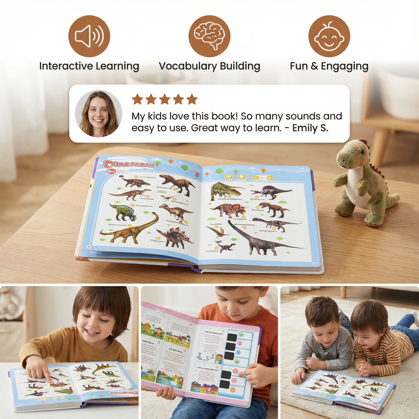 Interactive English Sound Book with 300 Plus Words and Real Photo Buttons for Children