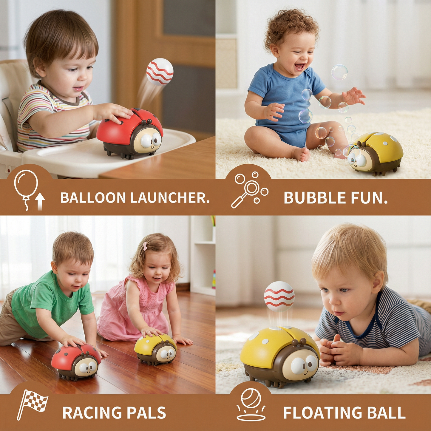 Floating Balloon Toy with Ladybug Base and Button Activation for Babies
