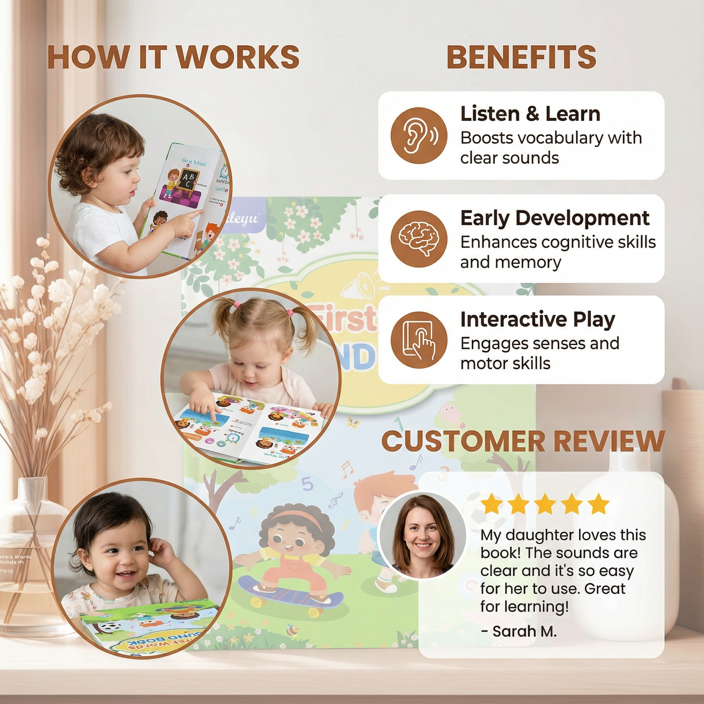 Interactive Sound Book with Audio Buttons and Colorful Pictures for Toddlers 12 Months Up