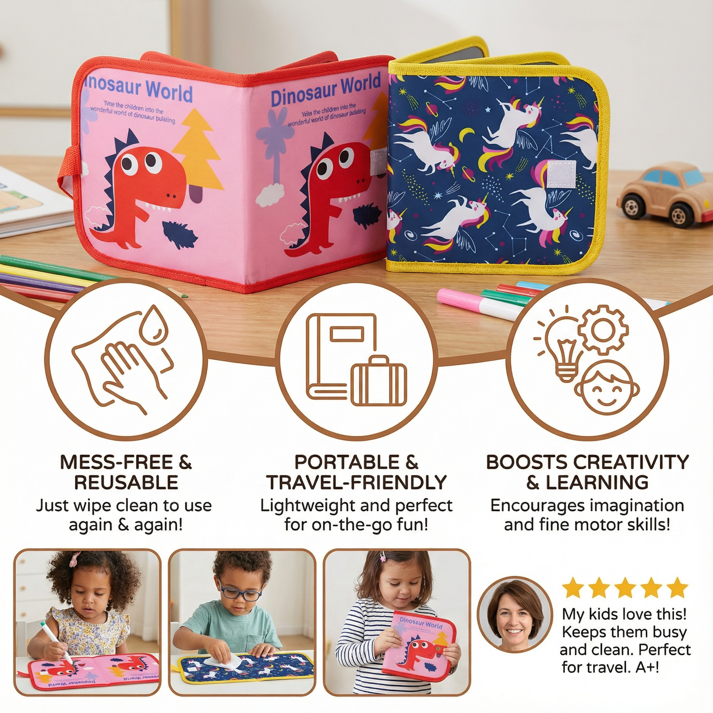 Reusable Drawing Book with Wipe Clean Pages for Kids