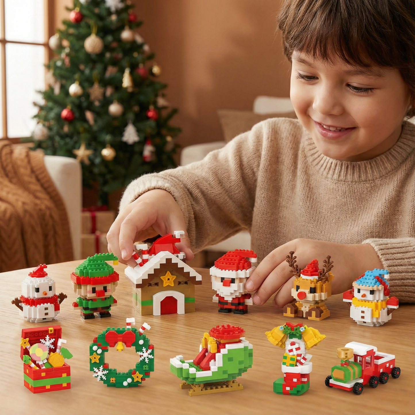 Holiday Character Building Blocks with Interlocking Pieces and Illustrated Instructions