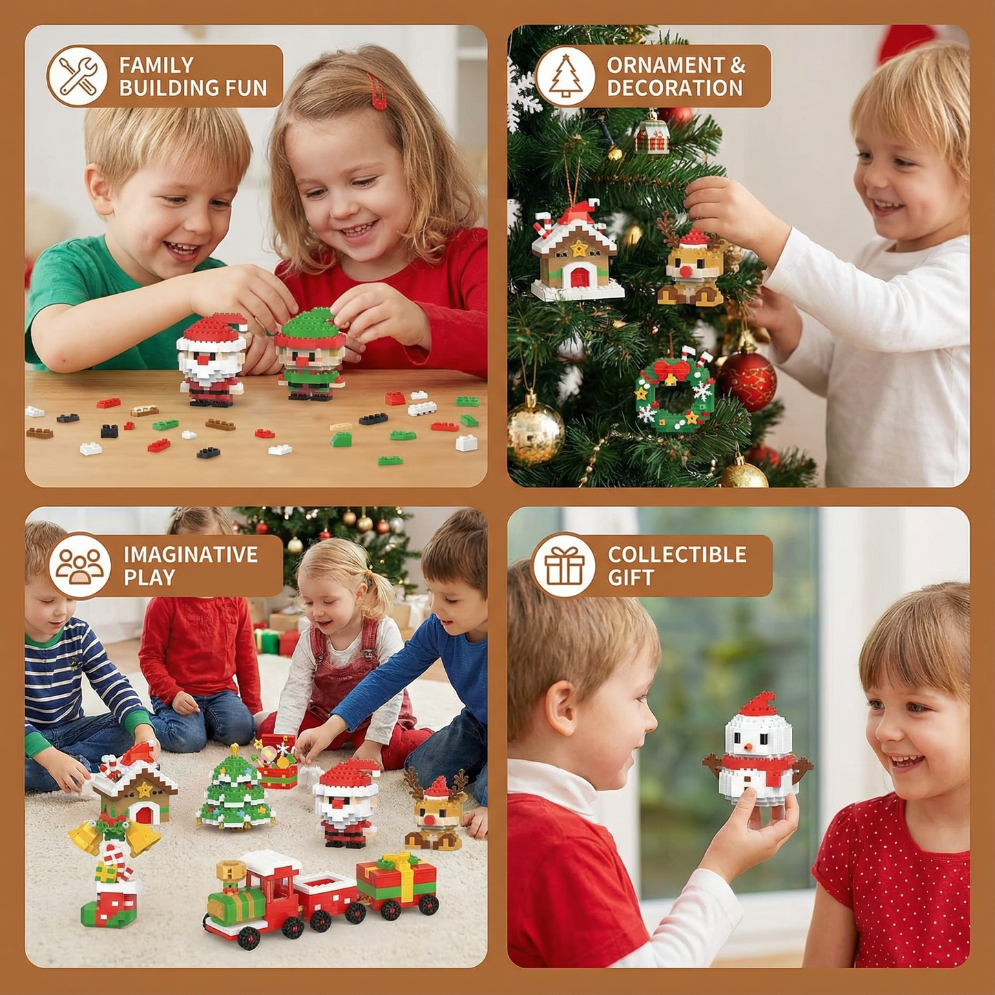 Holiday Character Building Blocks with Interlocking Pieces and Illustrated Instructions