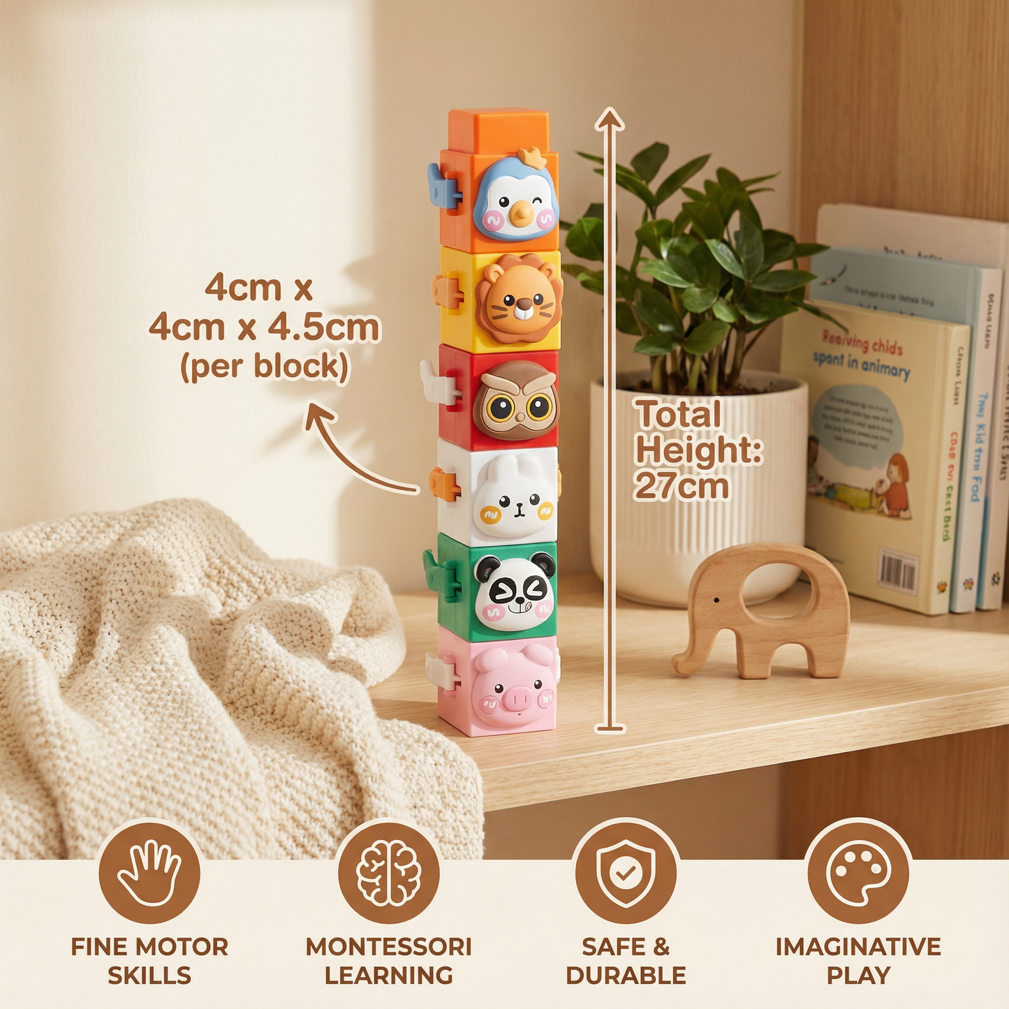 Animal Stacking Blocks with Nesting Design and Color Recognition for Toddler Development