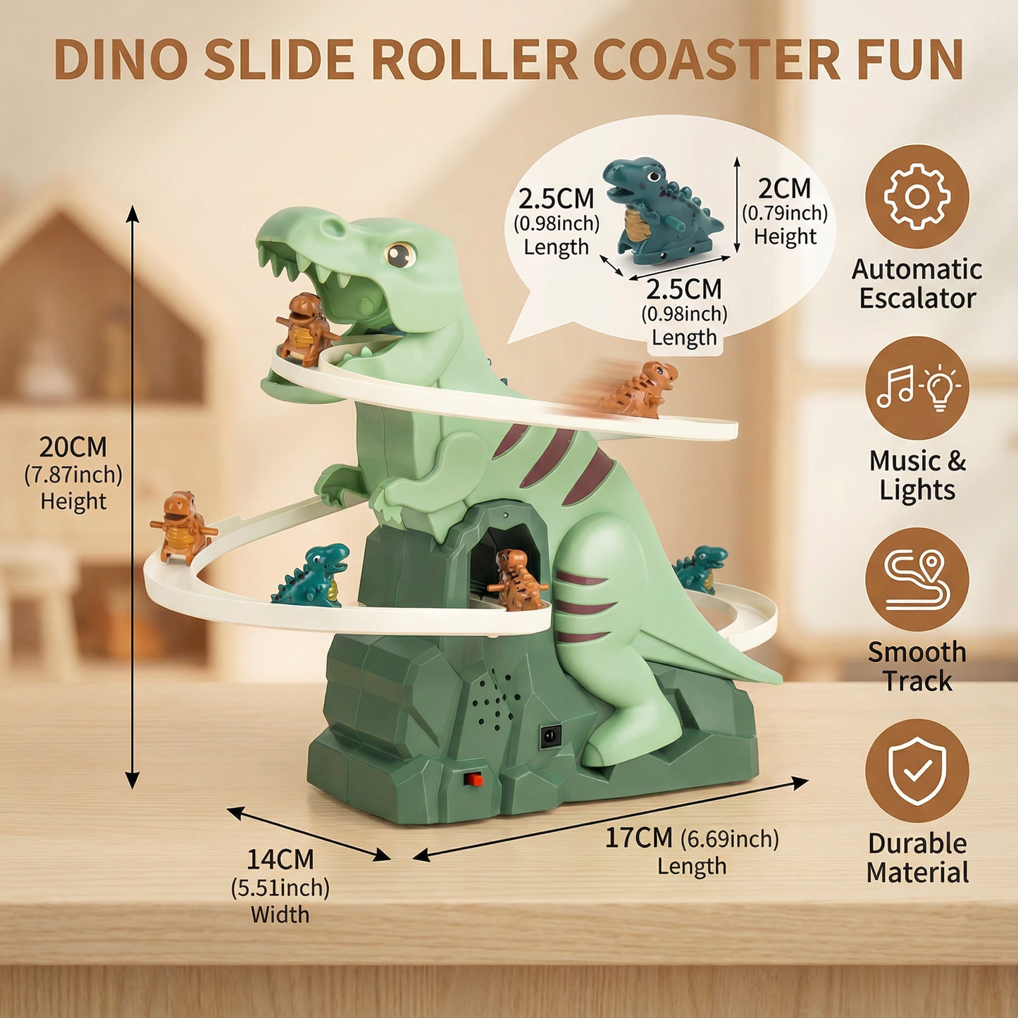 Dinosaur Slide with Built-In Steps and Stable Frame for Toddlers