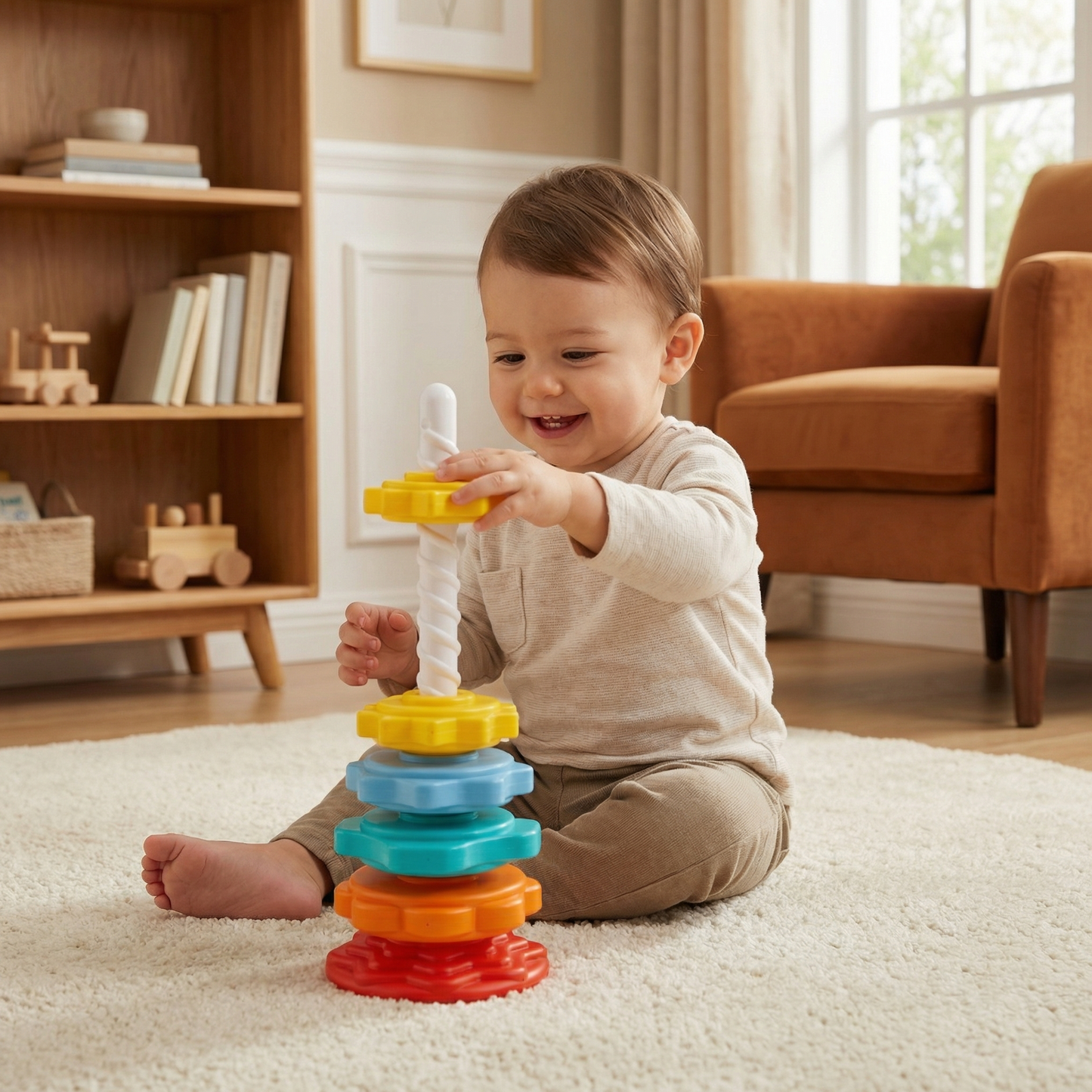 Spinning Stacking Tower Toy with Multiple Colors and Shapes for Kids