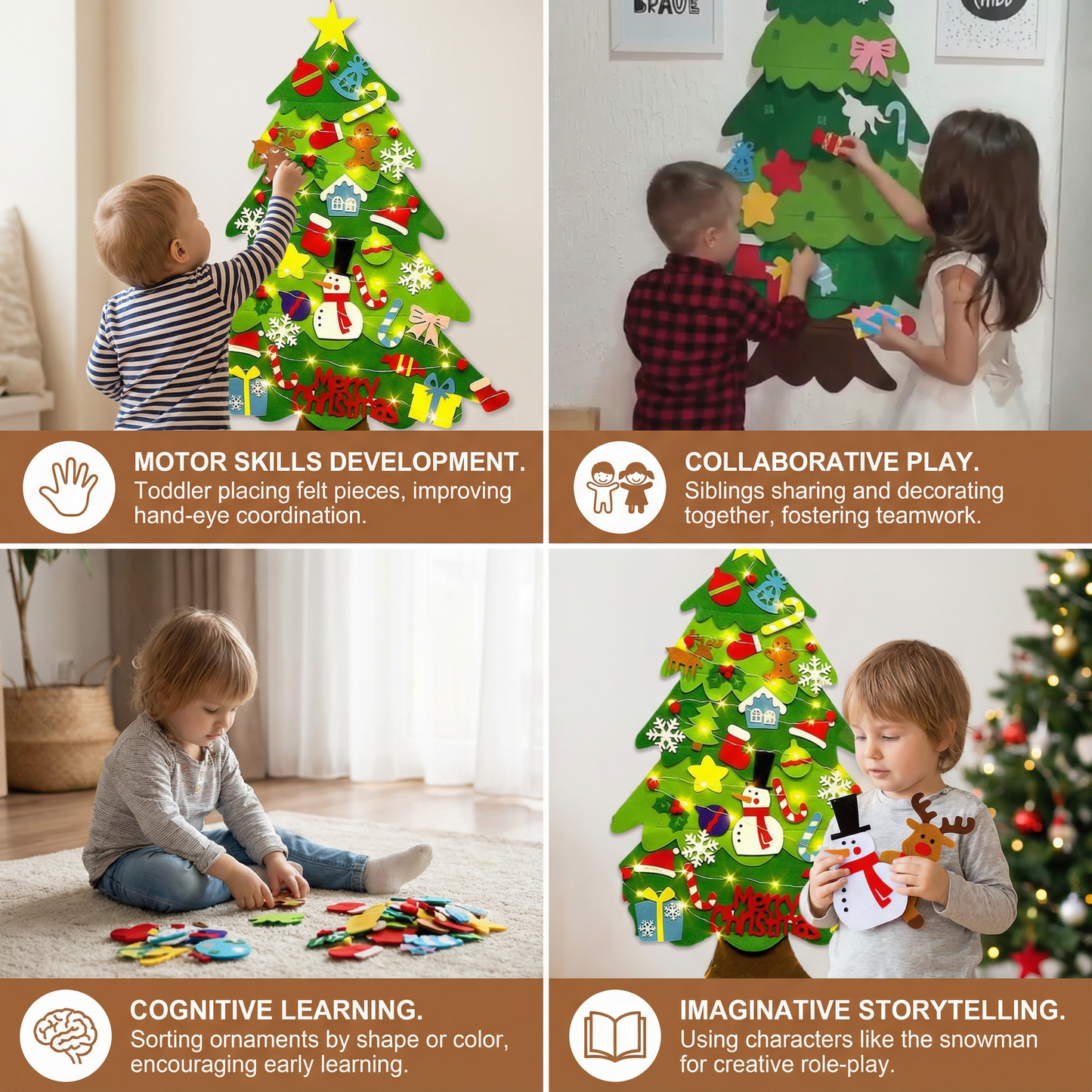 Interactive Felt Christmas Tree with Removable Ornaments for Kids