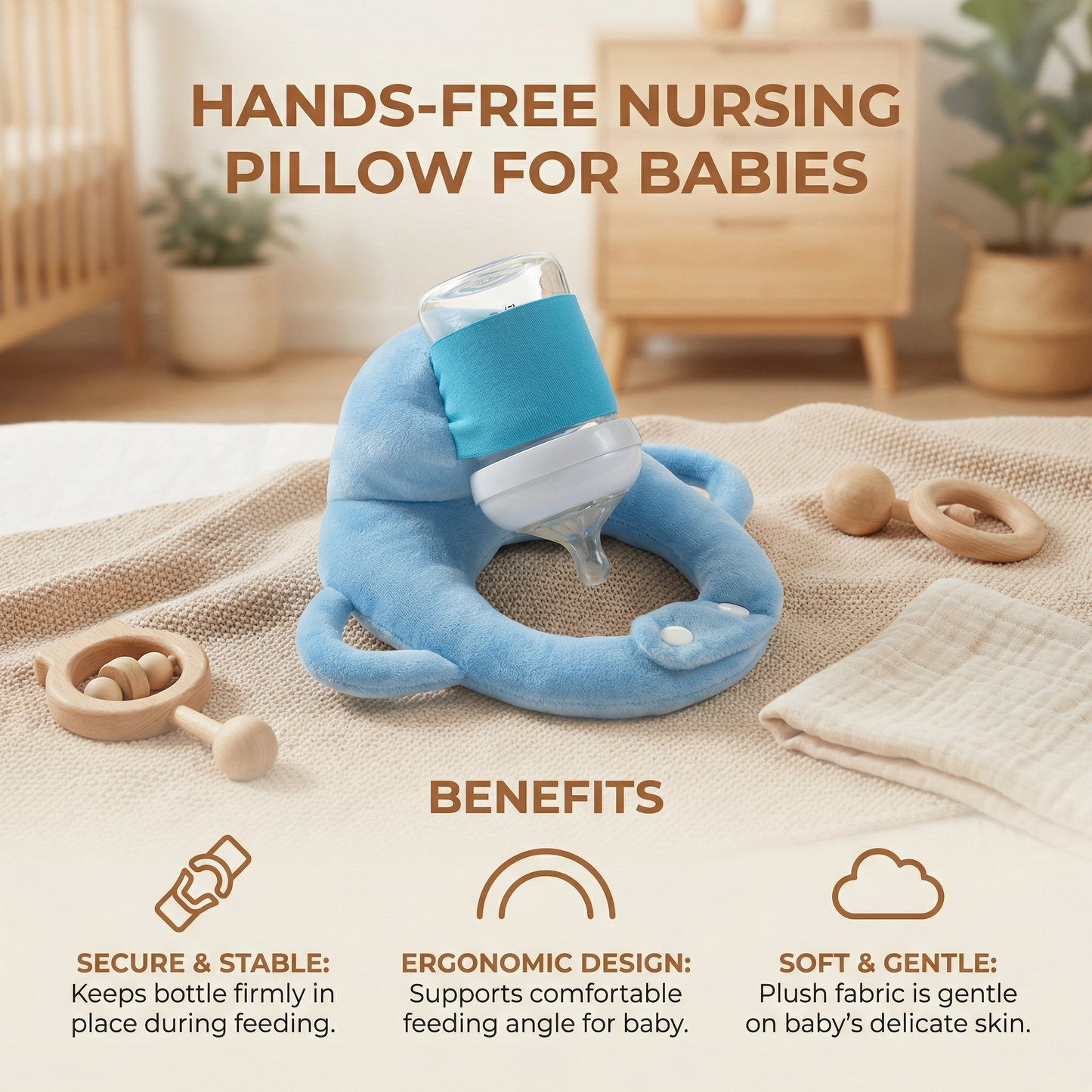 Bottle Feeding Pillow with Curved Holder and Breathable Mesh, Hands-Free Support