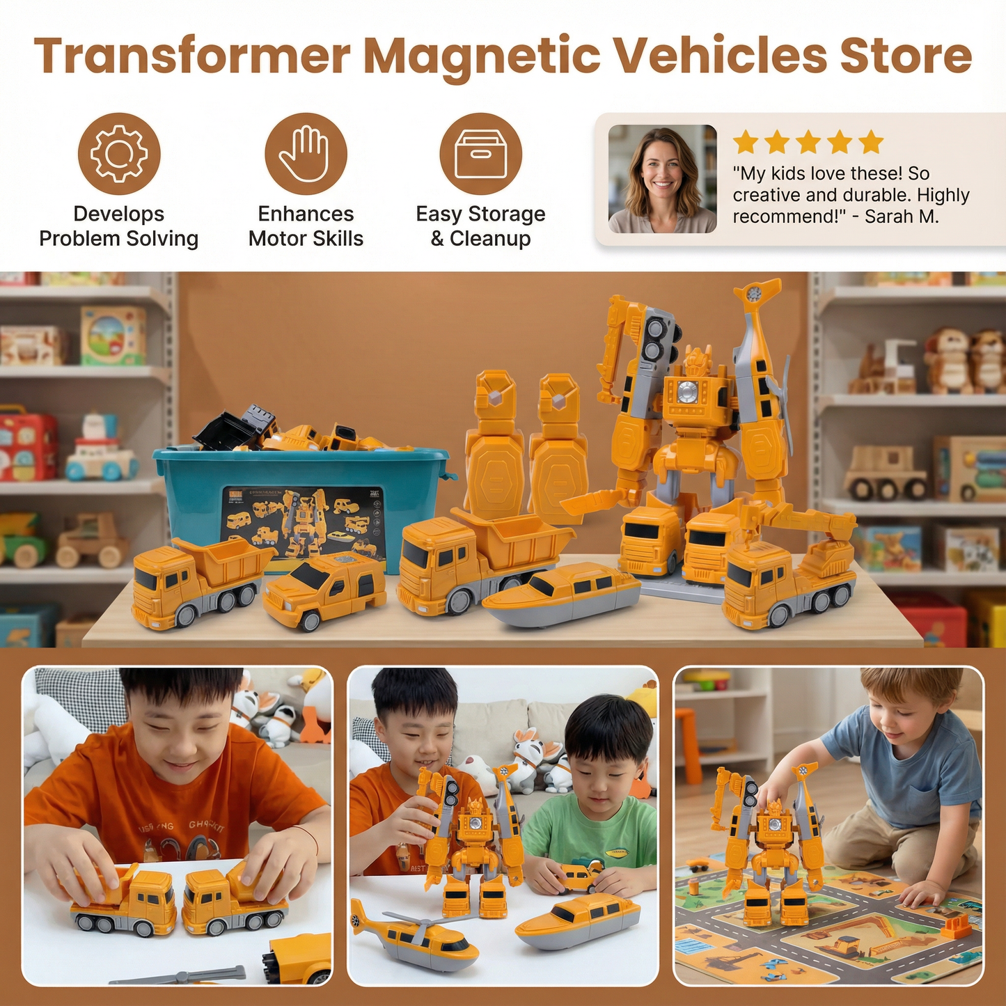 Magnetic Building Vehicle with Robot Transformation and Dual Forms
