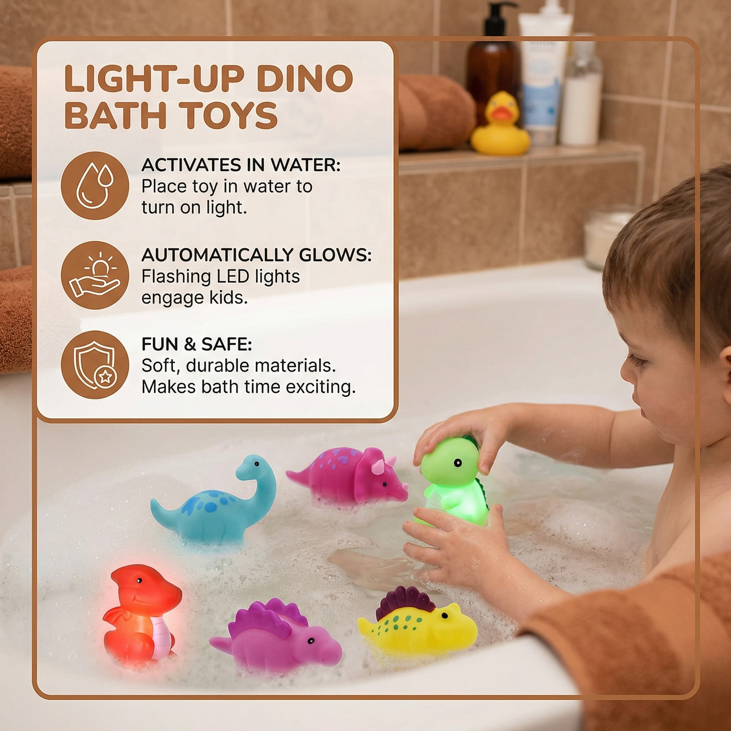 Floating Dinosaur Bath Toy with Color-Changing LED and Night Light Function