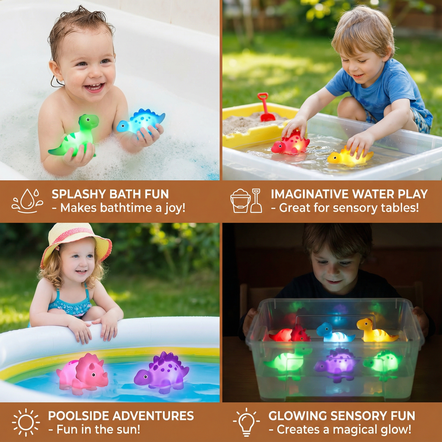 Floating Dinosaur Bath Toy with Color-Changing LED and Night Light Function