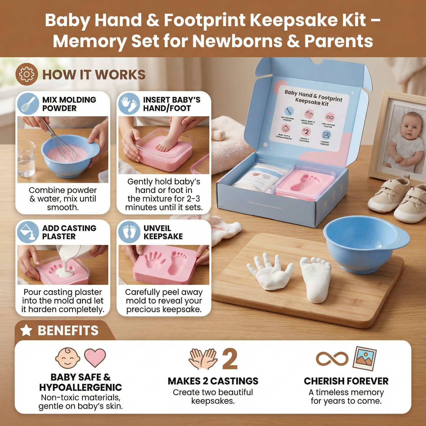 Newborn Hand and Footprint Kit with Ink Pad and Printing Paper, Decorating Supplies