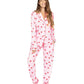 Womens Pink Santa Print Lapel Pajama Set for Christmas