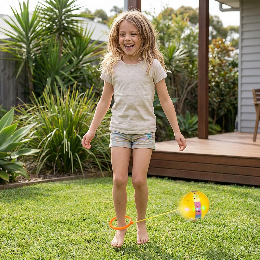 Ankle Bounce Ball with LED Lights and Adjustable Loop for Kids