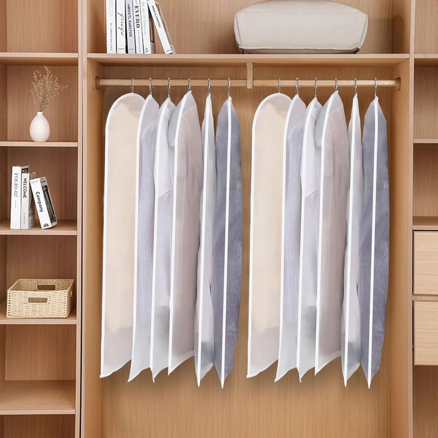 Hanging Garment Covers 24-Pack with Full Length Zipper and Anti-Dust Design, 3 Sizes