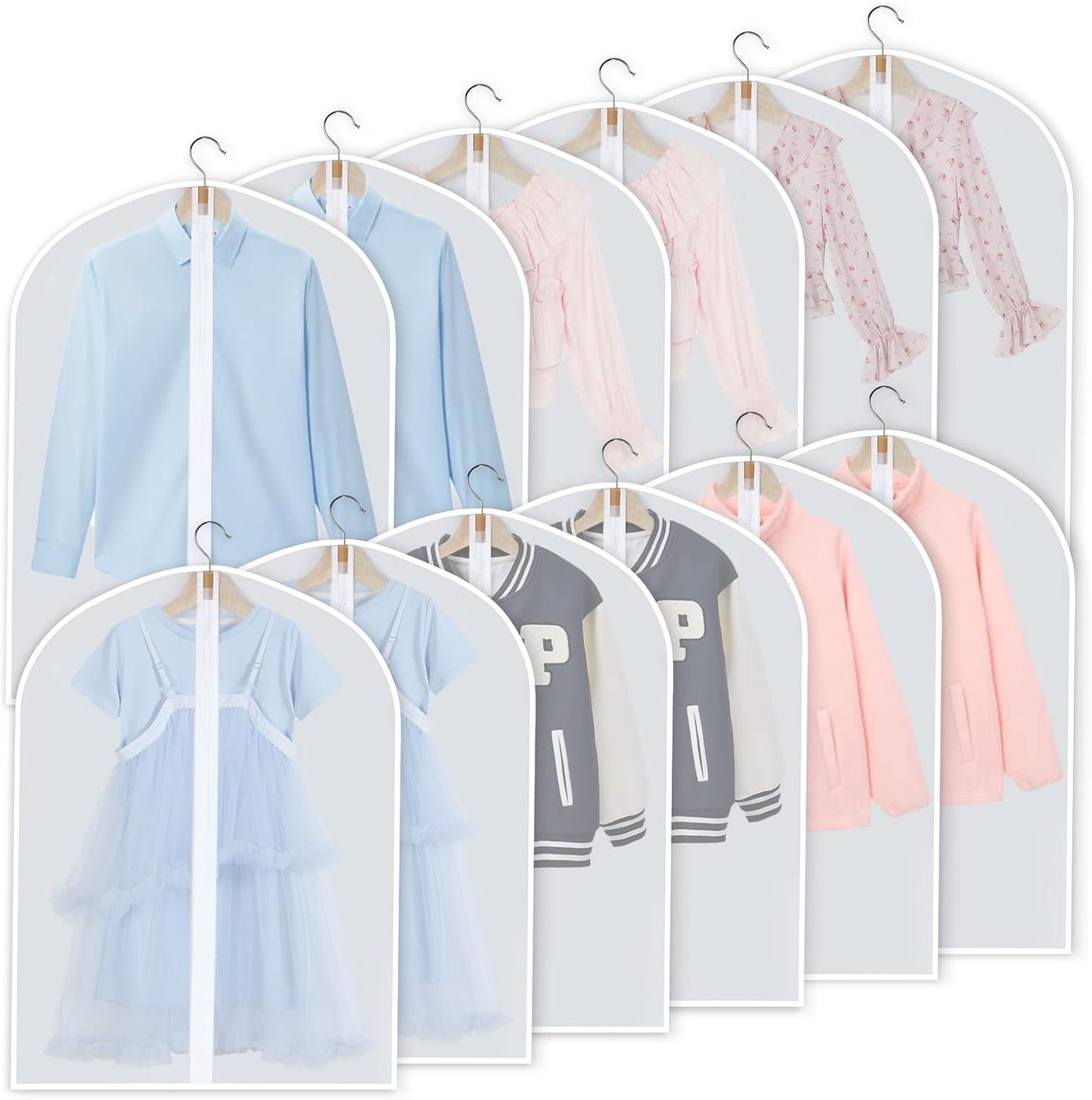Hanging Garment Covers 24-Pack with Full Length Zipper and Anti-Dust Design, 3 Sizes