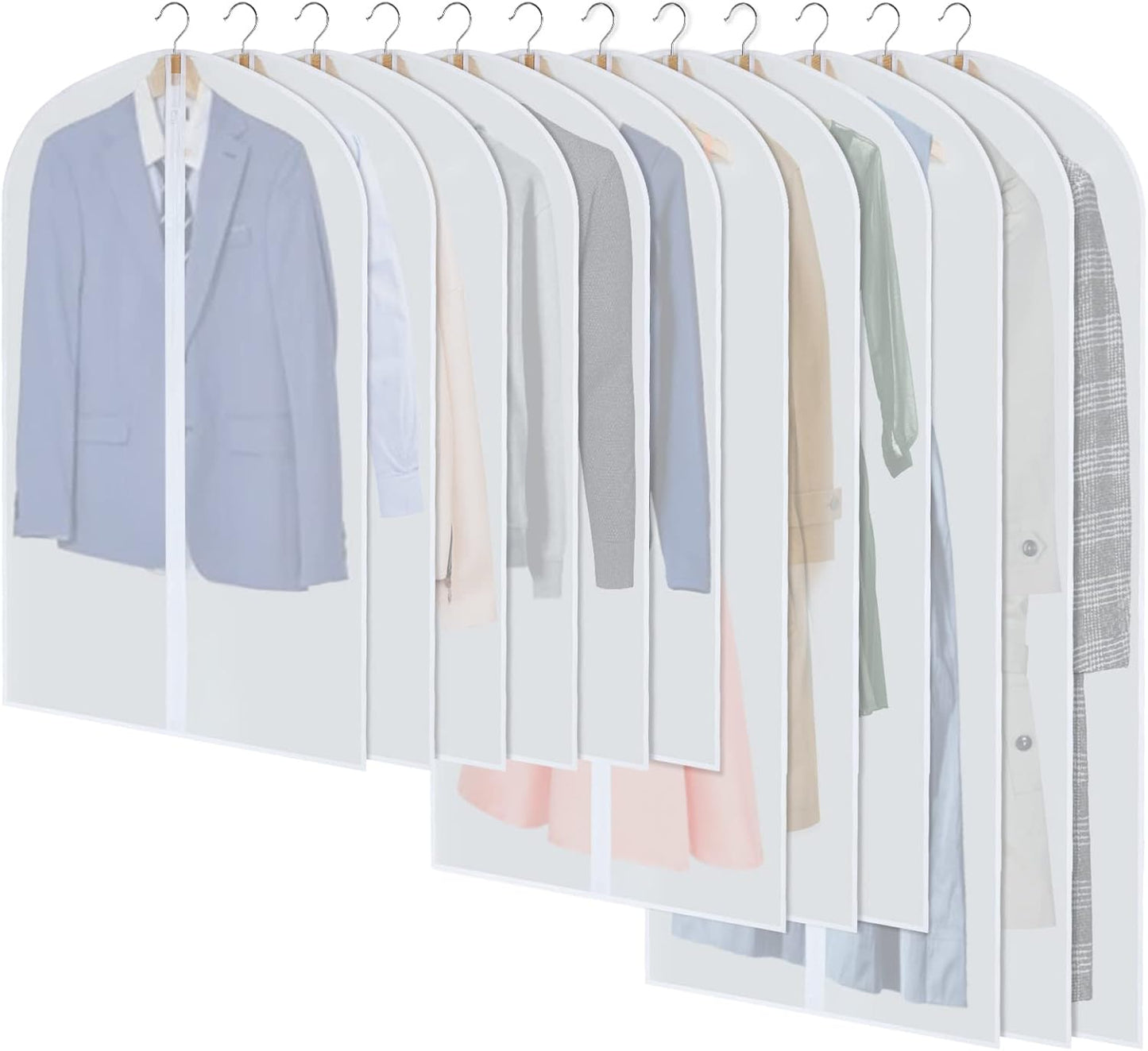 Hanging Garment Covers 24-Pack with Full Length Zipper and Anti-Dust Design, 3 Sizes