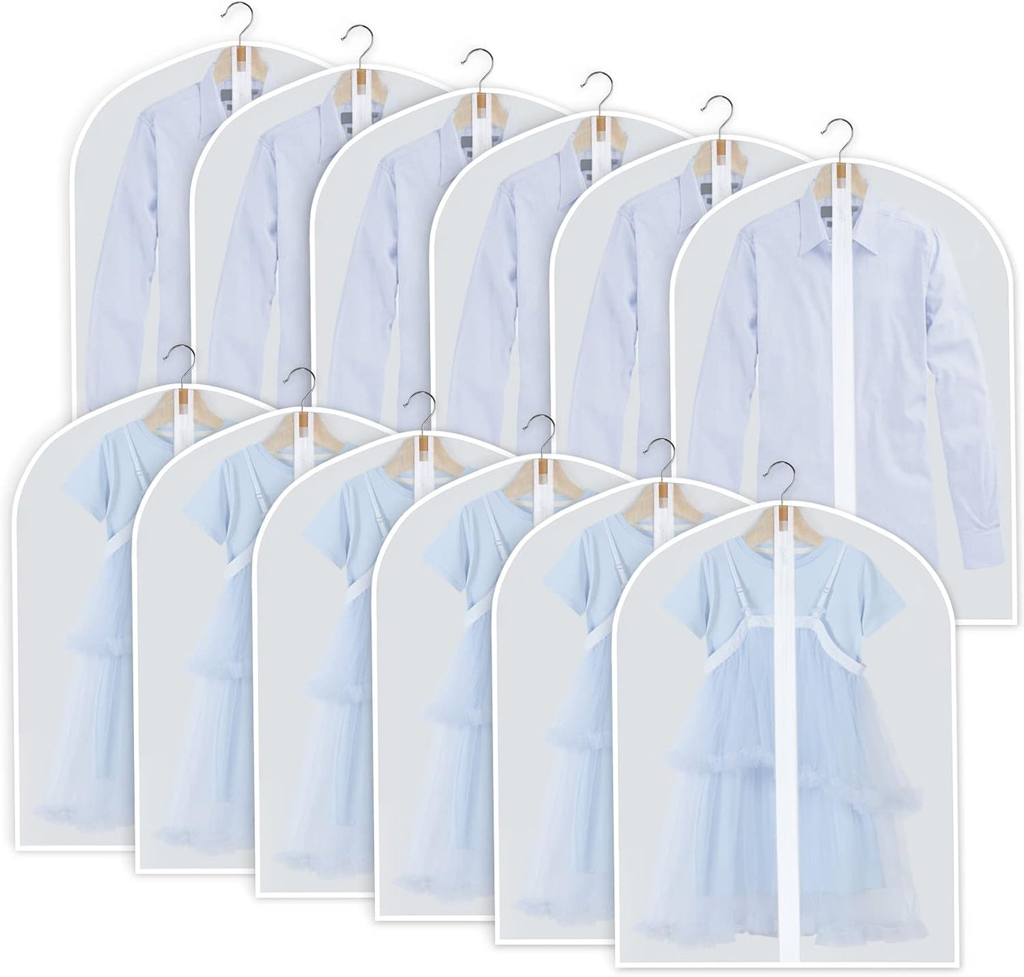 Hanging Garment Covers 24-Pack with Full Length Zipper and Anti-Dust Design, 3 Sizes